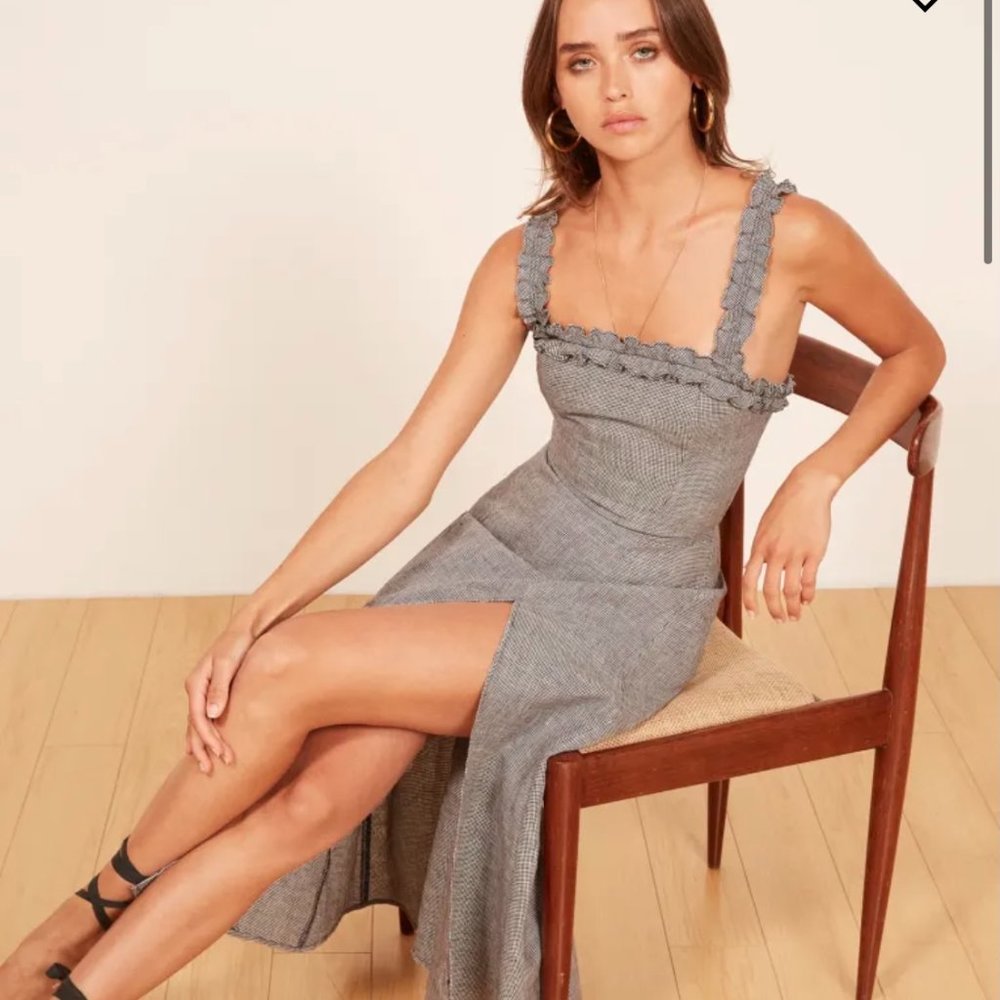 Reformation Plaid Linen 'Lavender' Dress
